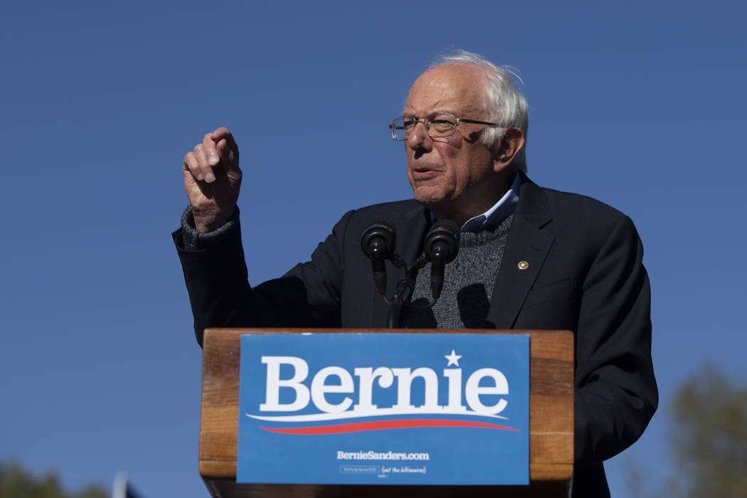 Democratic presidential candidate Sen. Bernie Sanders, I-Vt., speaks to supporters during a ral ...