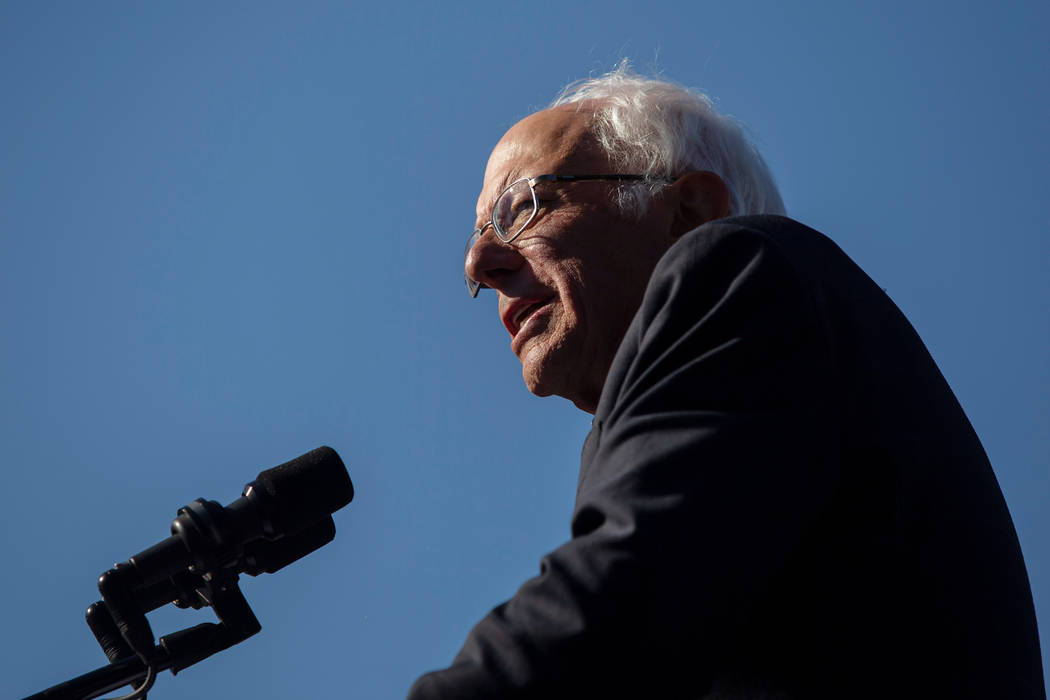 Democratic presidential candidate Sen. Bernie Sanders, I-Vt., speaks to supporters during a cam ...