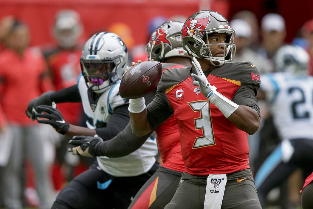 Tampa Bay Buccaneers quarterback Jameis Winston (3) passes against the Carolina Panthers during ...