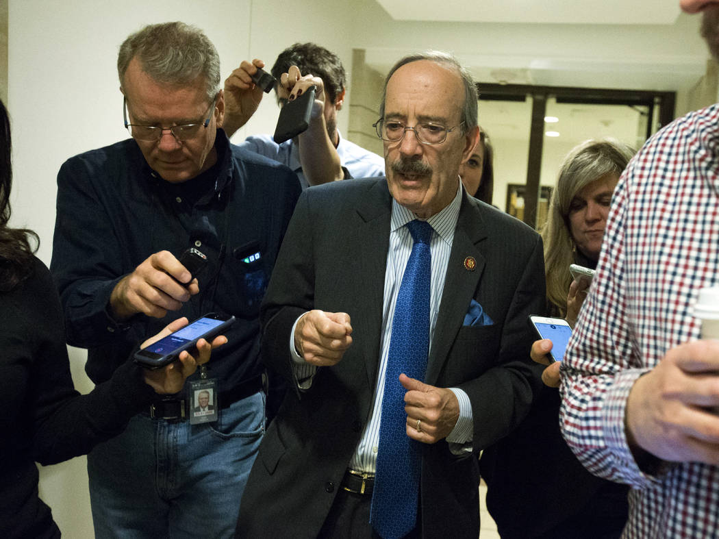 House Foreign Affairs Committee Chairman Rep. Eliot Engel D-N.Y. speaks to reporters outside of ...