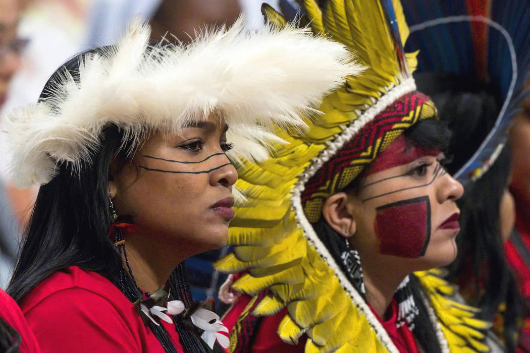 Participants in the Amazon synod attend a Mass celebrated by Pope Francis on the occasion of th ...