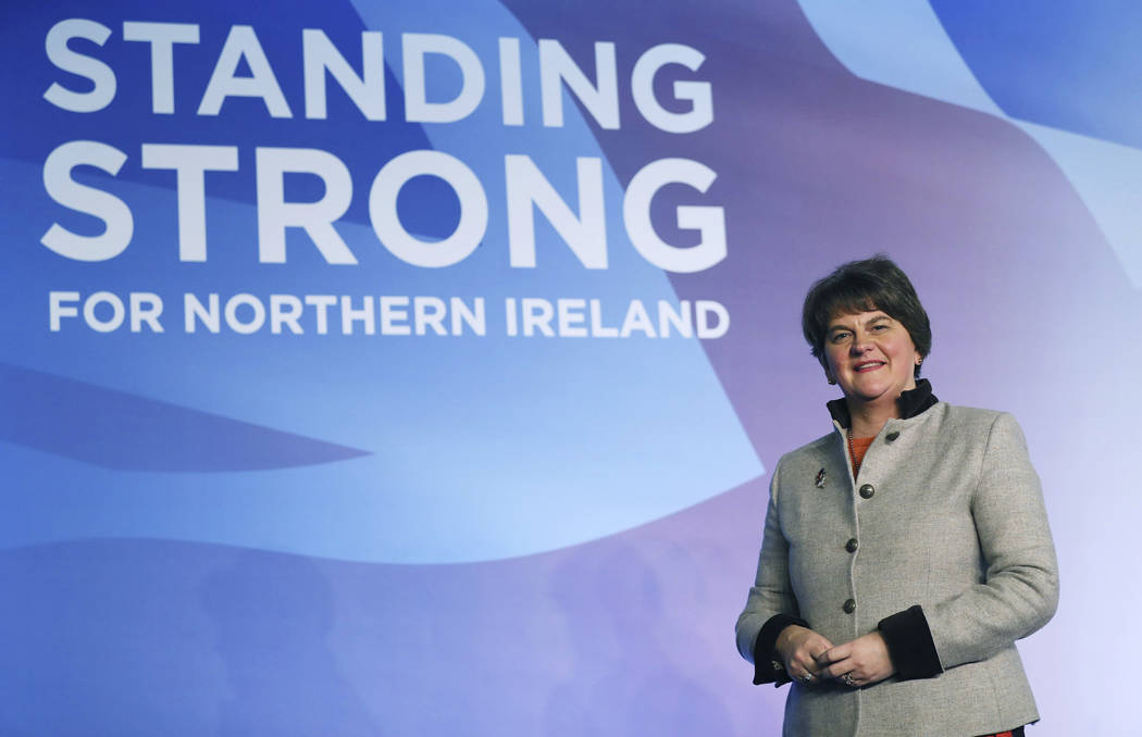Democratic Unionist Party leader Arlene Foster on stage as she prepares for the the DUP annual ...