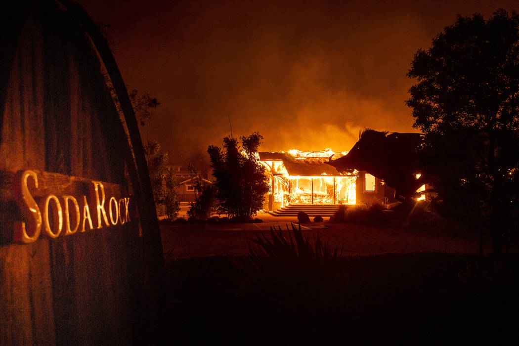 Flames from the Kincade Fire consume Soda Rock Winery on Sunday, Oct 27, 2019, in Healdsburg, C ...