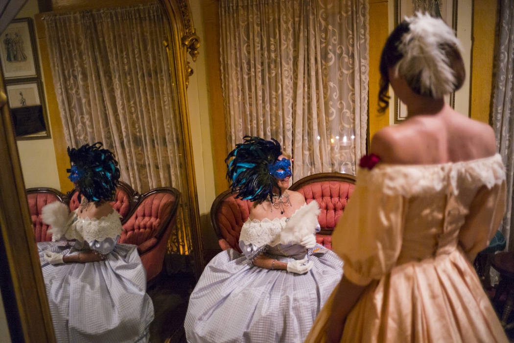 Izabella Eaves, of Reno, sits for a portrait during the Nevada Statehood Ball in Virginia City ...