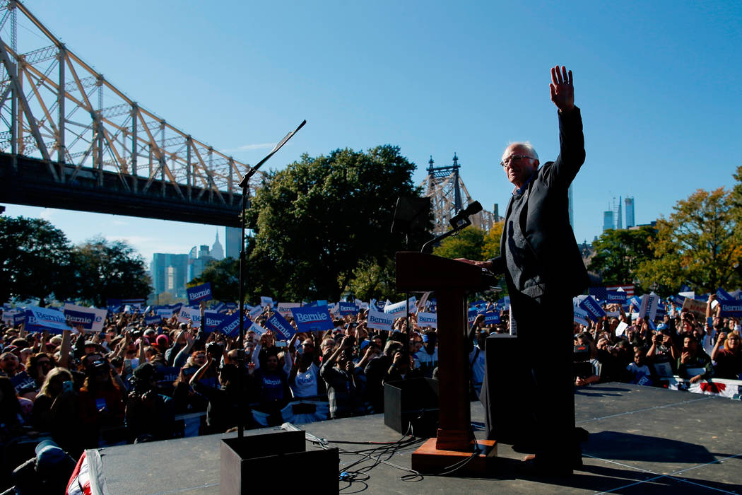 Democratic presidential candidate Sen. Bernie Sanders, I-Vt., speaks to supporters during a ral ...
