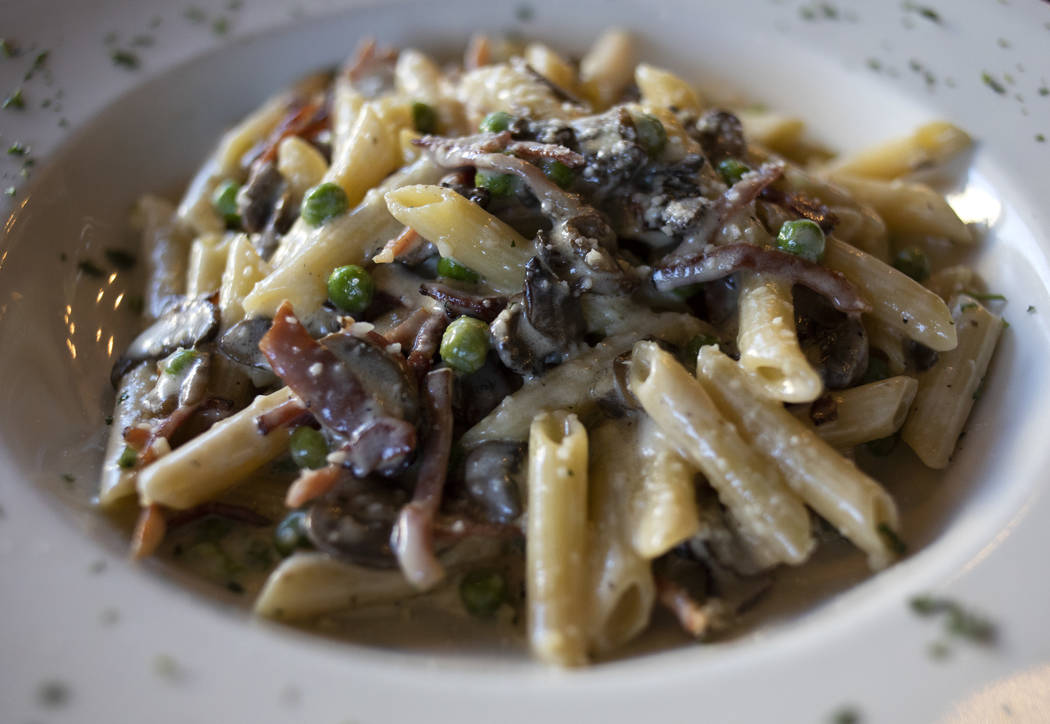 Speck, a pasta dish at Spaghetty Western, includes mushrooms, peas, smoked prosciutto and a fou ...