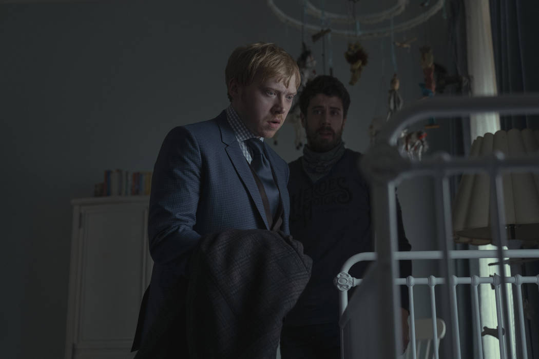 Rupert Grint and Toby Kebbell in “Servant,” premiering November 28 on Apple TV+. (Apple)