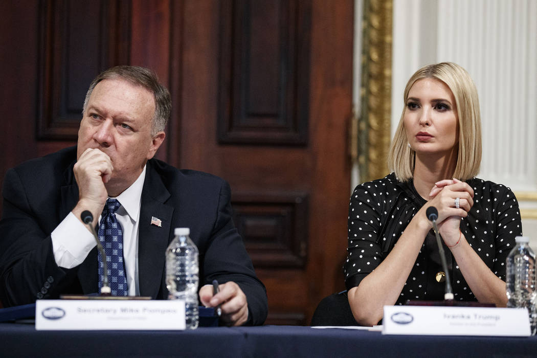 Secretary of State Mike Pompeo, left, and Ivanka Trump, the daughter and assistant to President ...