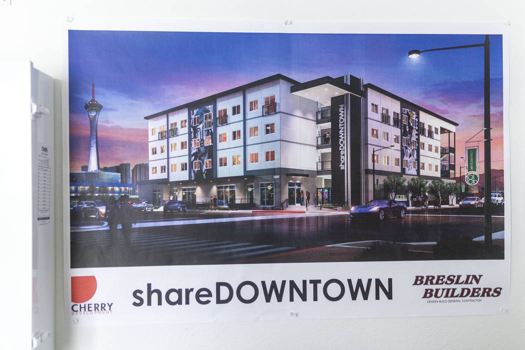 Renderings of the new apartment complex shareDOWNTOWN hangs on site located in the Arts Distric ...