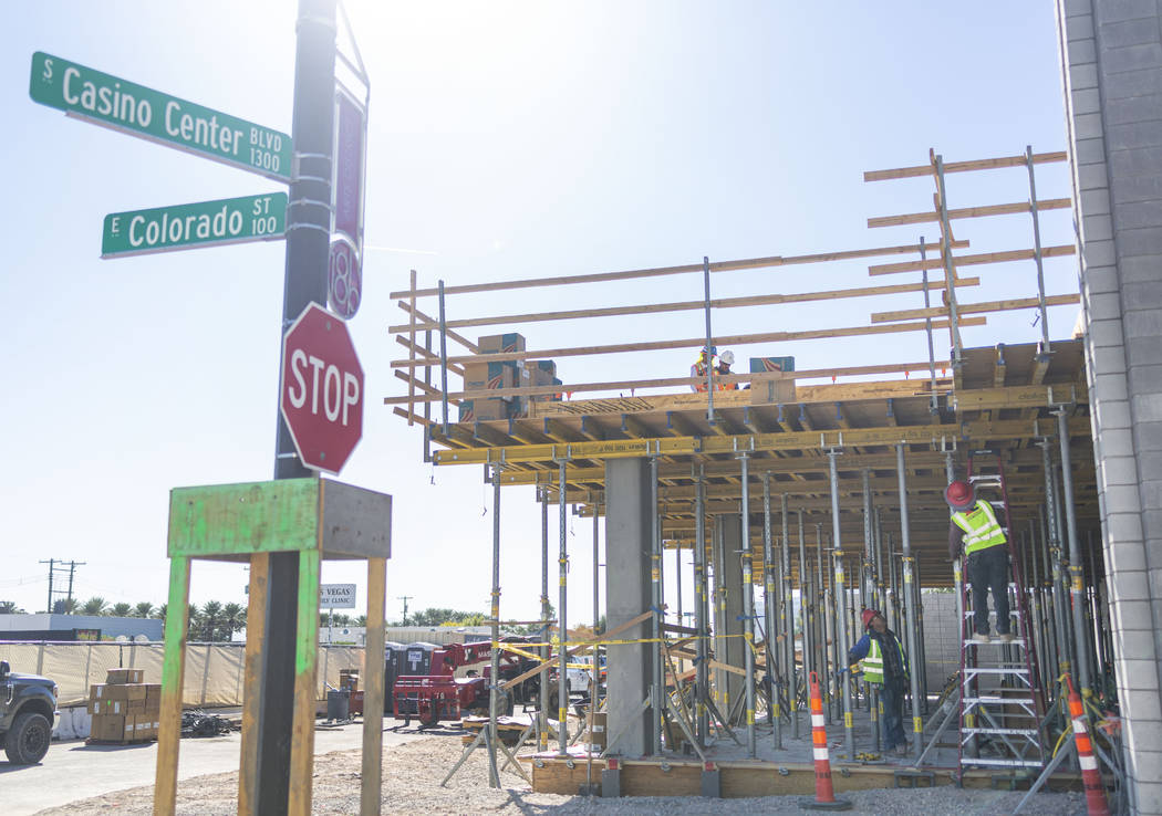Construction occurs on shareDOWNTOWN located in the Arts District at the corner of Casino Cente ...