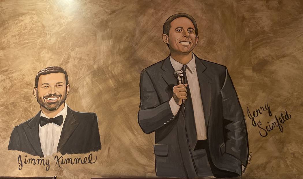 The caricatures of Jimmy Kimmel and Jerry Seinfeld are shown on the wall of Palm Restaurant at ...