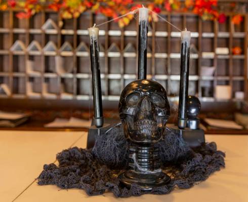 Halloween decorations on the front desk of the Mizpah Hotel in Tonopah, Nevada, on Wednesday, O ...