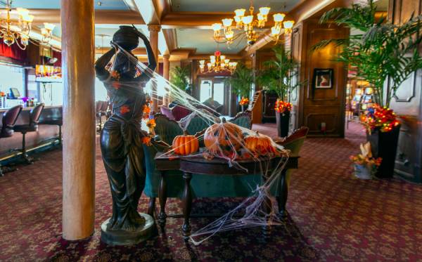 Halloween decorations abound in the sitting room at the Mizpah Hotel in Tonopah, Nevada, on Wed ...