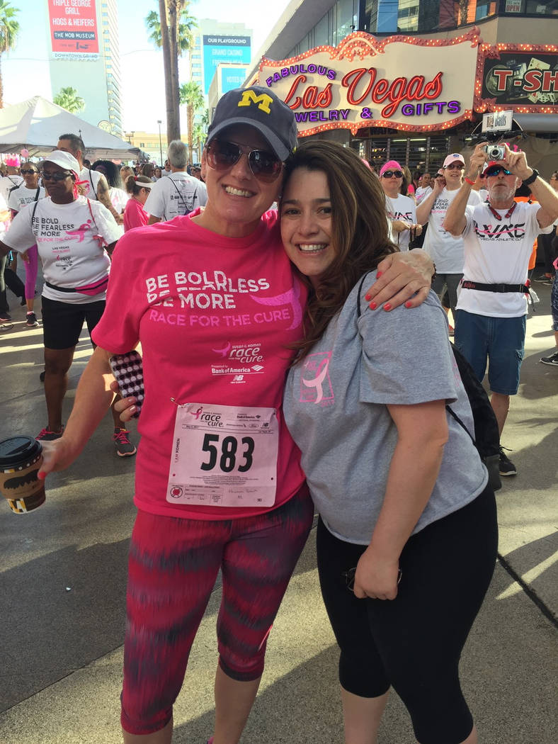 Hannah Brown, left, celebrates her finish at the Susan G. Komen Race for the Cure. (Courtesy Ha ...