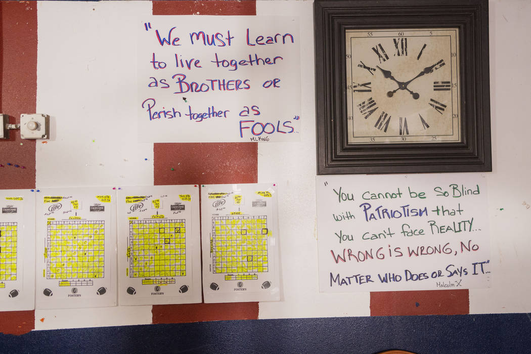 Quotes hang on a wall of the American Legion Post 10 that recently received a grant from Home D ...