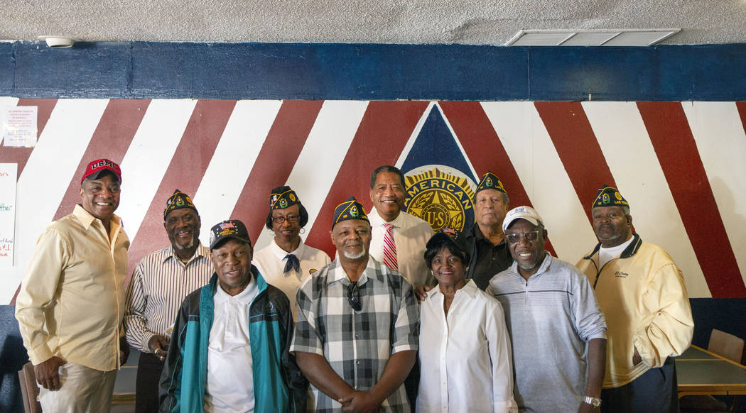 Legionares pose for a photo at American Legion Post 10 in Las Vegas on Monday, Oct. 14, 2019. ( ...