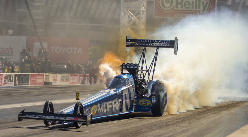 Top fuel racer Leah Pritchett has engine trouble and is eliminated during the second round of t ...