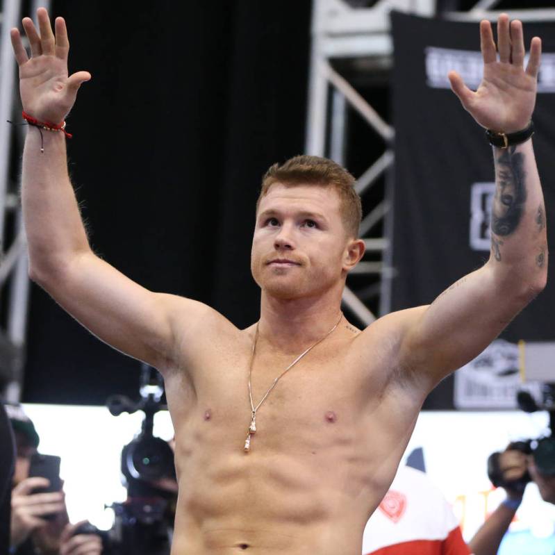 Saul "Canelo" Alvarez during a weigh-in event at the MGM Grand Garden Arena in Las Ve ...