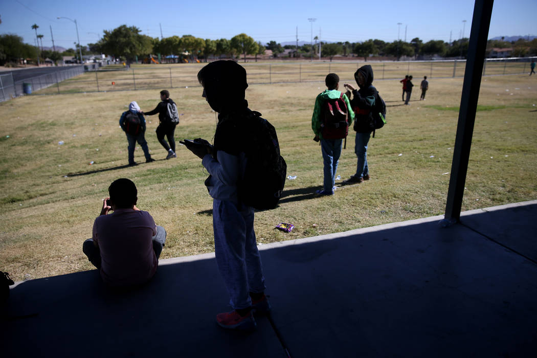 Students during lunch at Orr Middle School in Las Vegas Monday, Oct. 21, 2019. (K.M. Cannon/Las ...