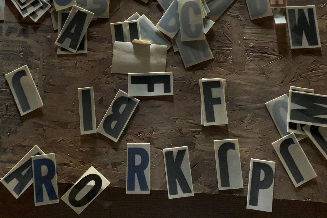 Plastic letters strewn across a table inside the historic Huntridge Theater on Thursday, Oct. 3 ...