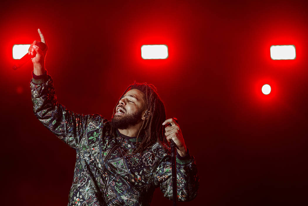 J. Cole performs on the Jackpot stage during the Day N Vegas music festival on Friday, Nov. 1, ...