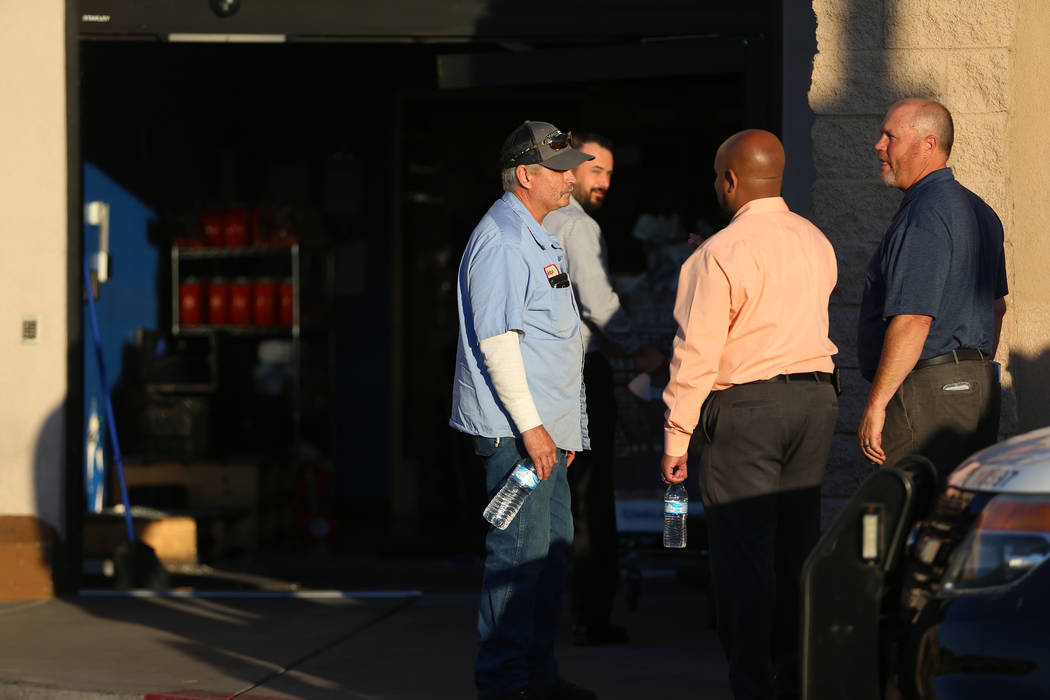 The scene of a car crash at Smith's, 3850 E Flamingo Road, in Las Vegas, Friday, Nov. 1, 2019. ...