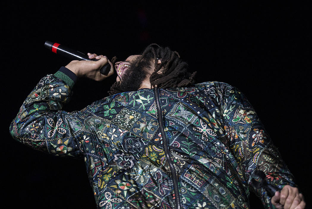 J. Cole performs on the Jackpot stage during the Day N Vegas music festival on Friday, Nov. 1, ...