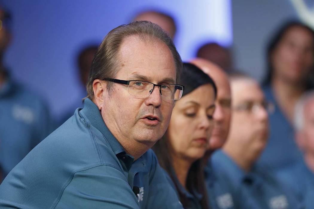 In this July 16, 2019, file photo, Gary Jones, United Auto Workers President, speaks during the ...