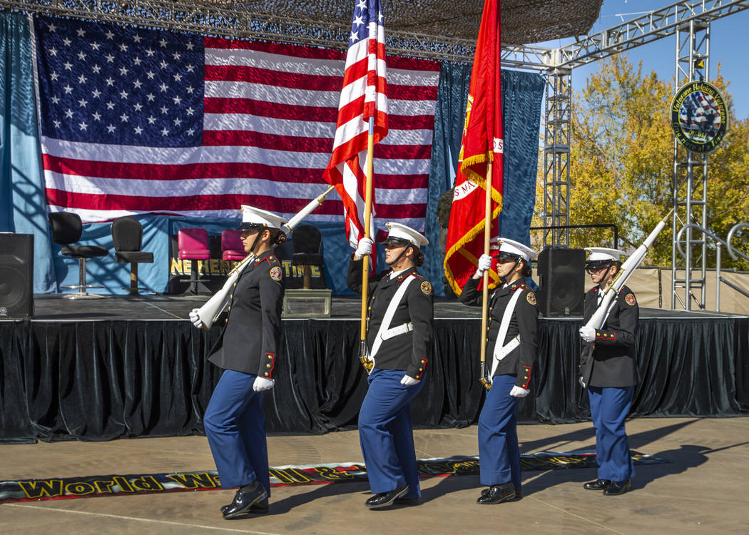 The Basic High School JROTC color guard presents the colors during the 10th Annual One Hero at ...