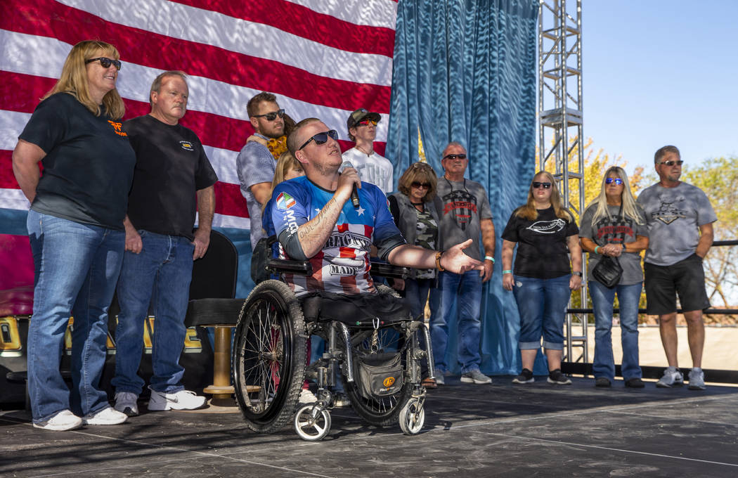 Veteran Tim Hall thanks his family on stage with him and those in attendance during the 10th An ...