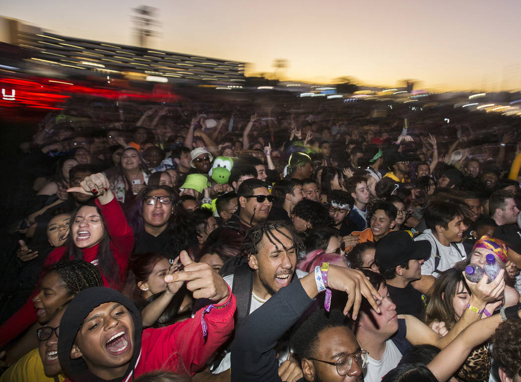 Fans cheer for Rico Nasty on the Roll the Dice stage during Day N Vegas music festival on Satur ...
