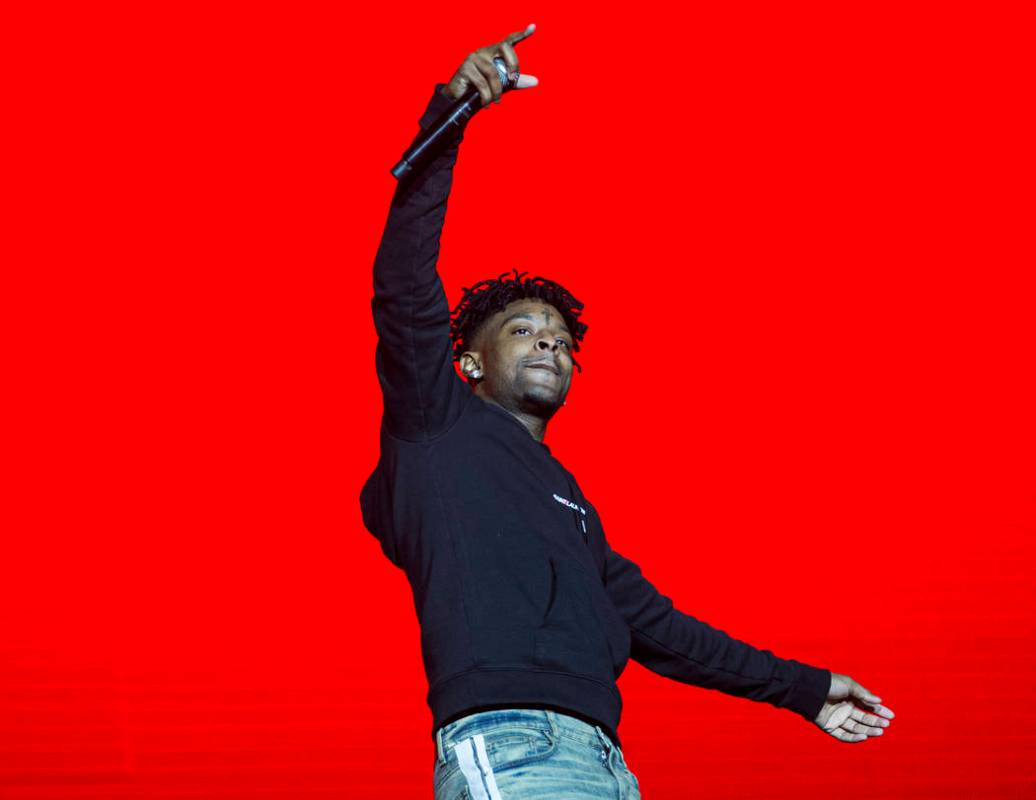 21 Savage performs on the Jackpot stage during Day N Vegas music festival on Saturday, Nov. 2, ...