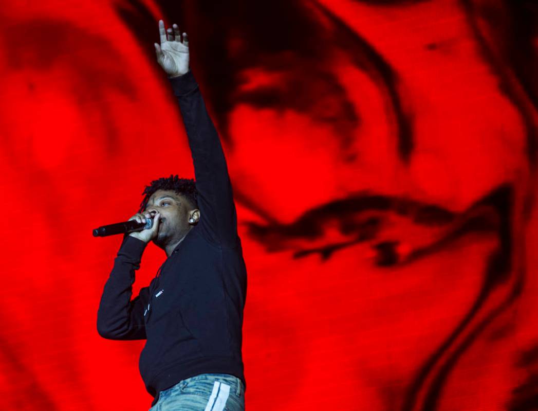 21 Savage performs on the Jackpot stage during Day N Vegas music festival on Saturday, Nov. 2, ...