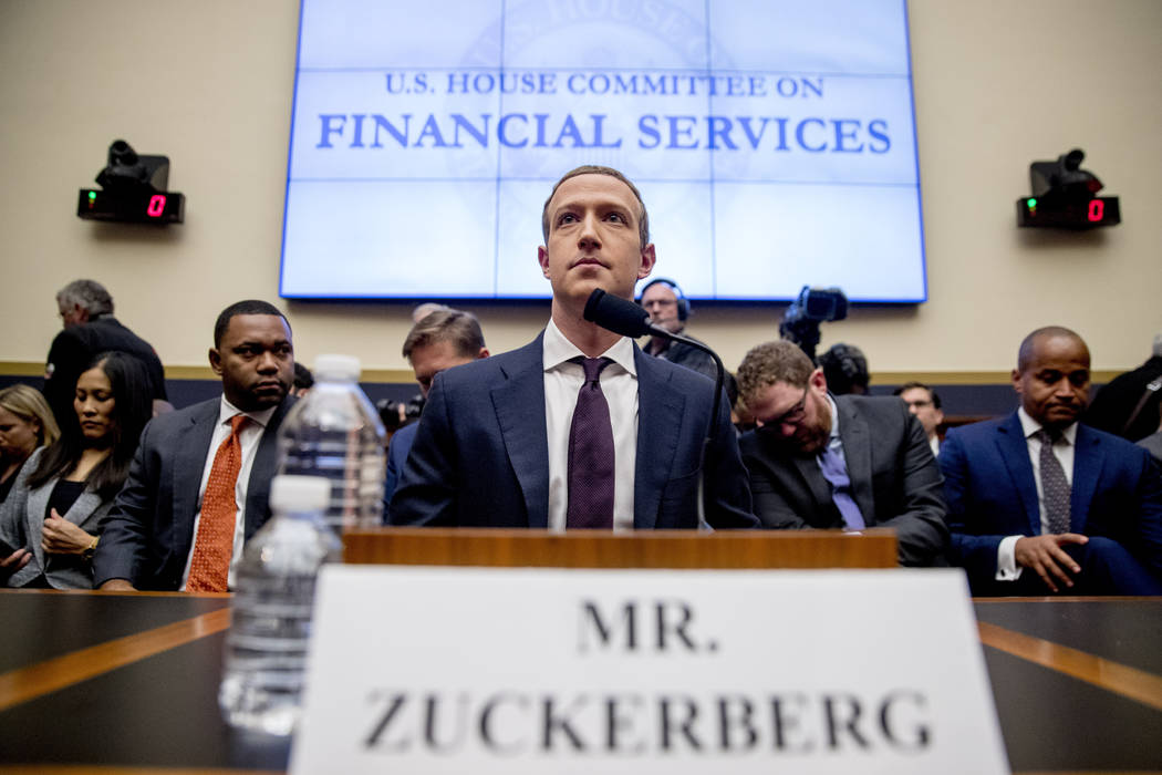 In this Oct. 23, 2019 photo, Facebook CEO Mark Zuckerberg arrives for a House Financial Service ...