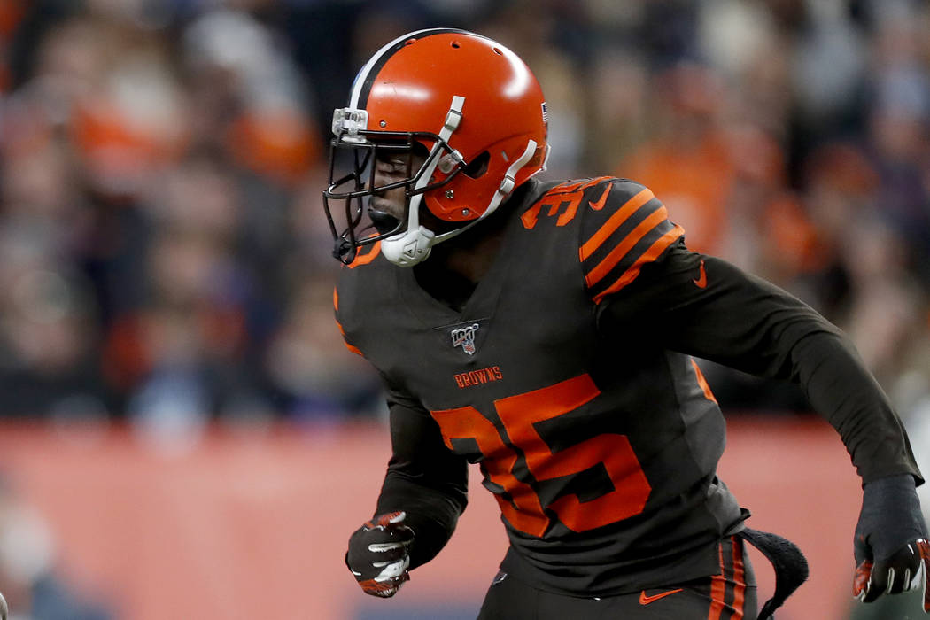 Cleveland Browns defensive back Jermaine Whitehead (35) runs a play against the Denver Broncos ...