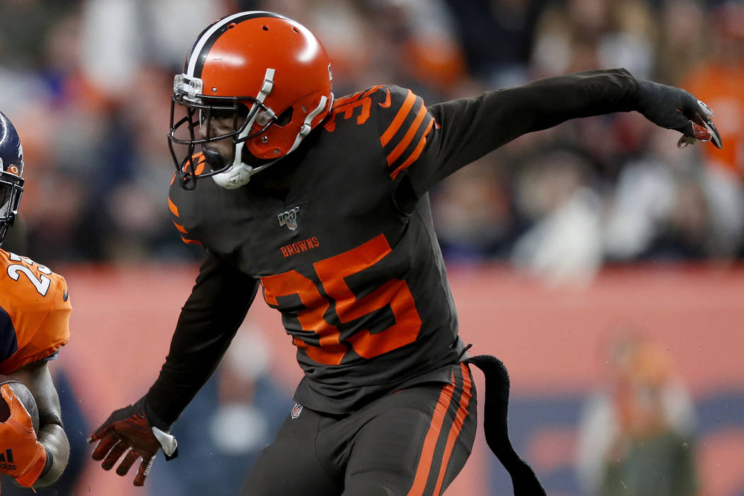 Cleveland Browns defensive back Jermaine Whitehead (35) runs a play against the Denver Broncos ...