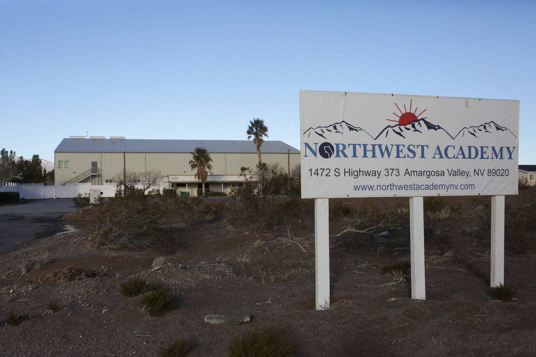 Entrance to Northwest Academy, a private boarding school in Amargosa Valley, on Feb. 15, 2019. ...