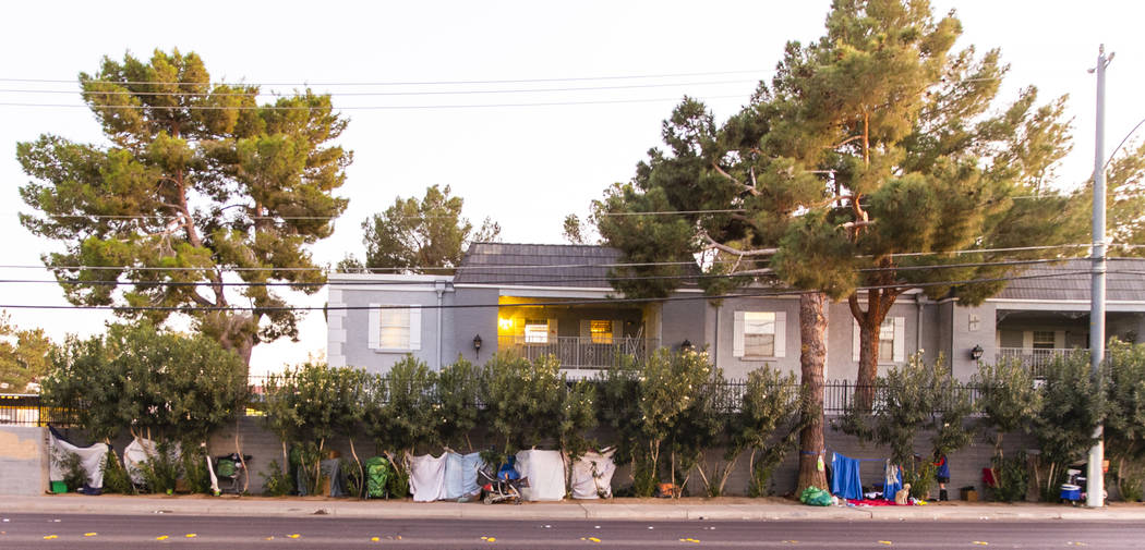 People make temporary homes amongst the trees off E. Twain Ave. near Molasky Family Park on Mon ...