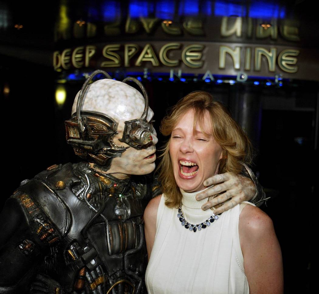 Jannice Livingston of Norwich , Connecticut is approached by a Borg during a press conference ...