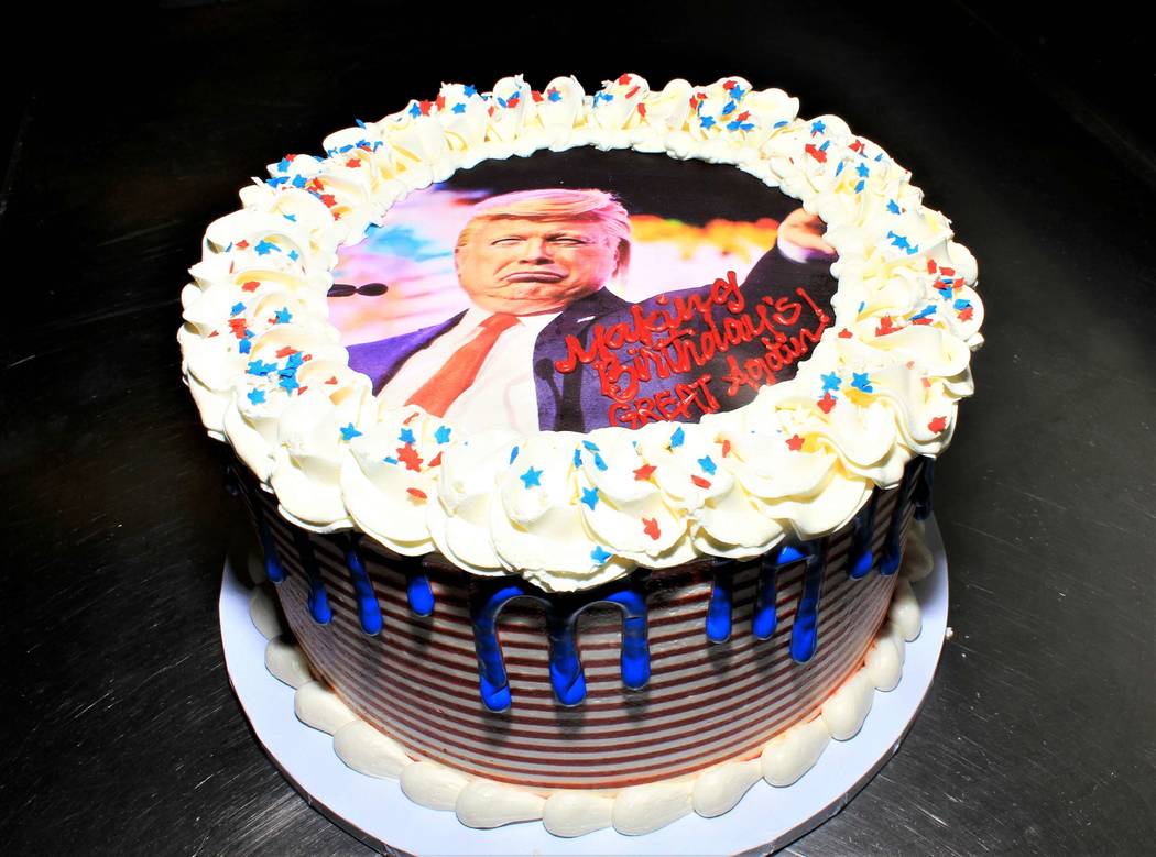The birthday cake for Las Vegas comic impressionist John Di Domenico is shown at Di Domenico's ...