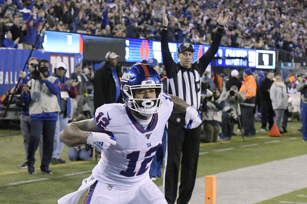 New York Giants wide receiver Cody Latimer (12) celebrates after scoring a touchdown against th ...