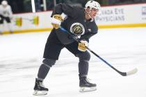 Golden Knights prospect Layton Ahac looks on during the first day of development camp at City N ...