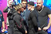 KSI v Logan Paul 2 Press Conference - Troxy. KSI (left) and Logan Paul during the press confere ...