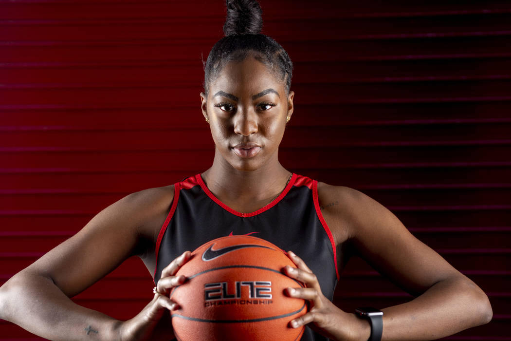 Center Rodjanae Wade (24) poses for a portrait during UNLV women's basketball media day at Thom ...