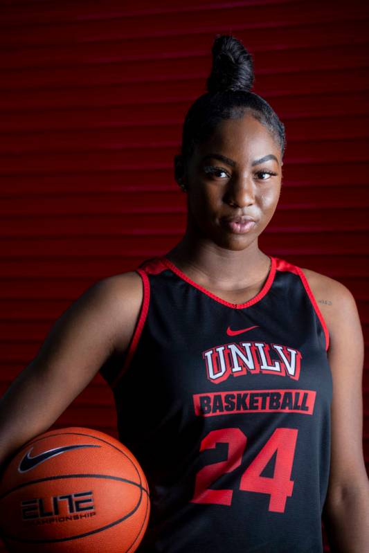 Center Rodjanae Wade (24) poses for a portrait during UNLV women's basketball media day at Thom ...