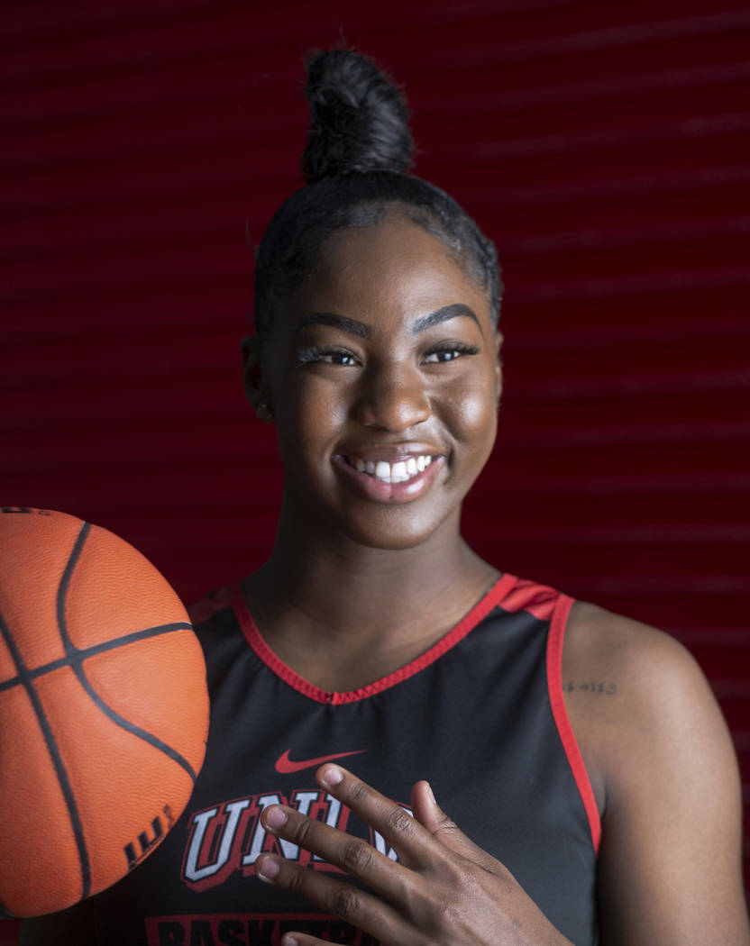 Center Rodjanae Wade (24) poses for a portrait during UNLV women's basketball media day at Thom ...