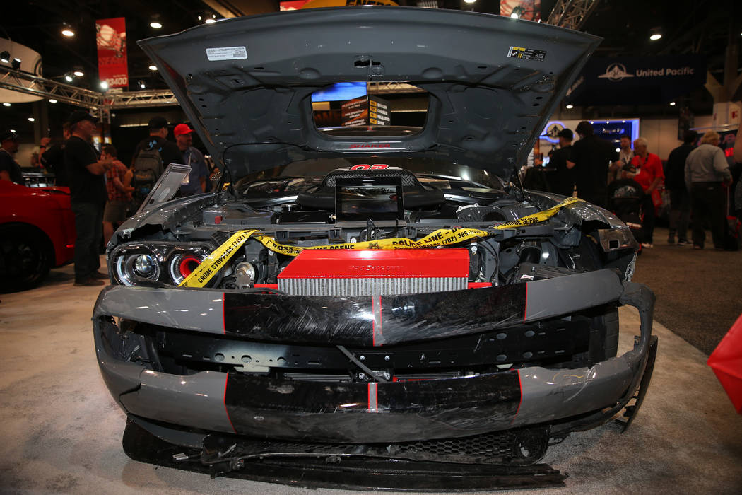 A custom 2019 Dodge Challenger that was stolen and used to ram into the patrol car is seen on d ...