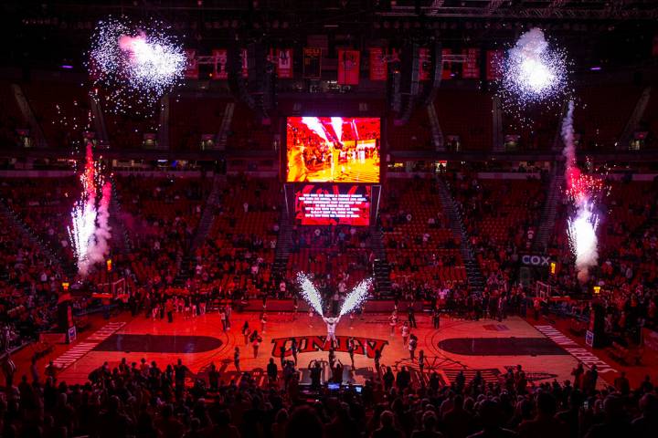 Hey Reb shoots off some pyrotechnics as the UNLV Rebels are set to take on Purdue Fort Wayne du ...