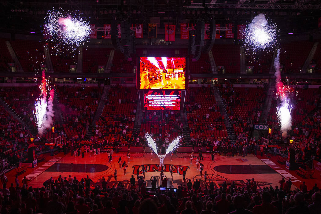 Hey Reb shoots off some pyrotechnics as the UNLV Rebels are set to take on Purdue Fort Wayne du ...