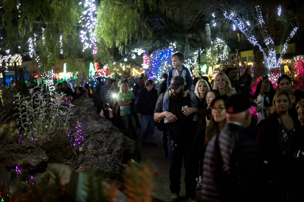 Guests walk through Ethel M Chocolates cactus garden in Henderson, Tuesday, Nov. 5, 2019. (Rach ...